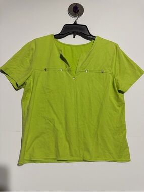 Rafaella Lime Green Short Sleeve Notch-Neck Tee